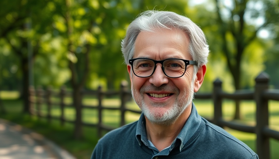 Man standing outdoors with greenery and wooden fence backdrop.