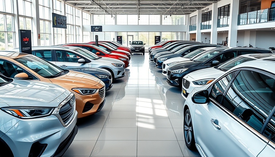 Mergers in the Auto Industry: diverse cars in a bright showroom.