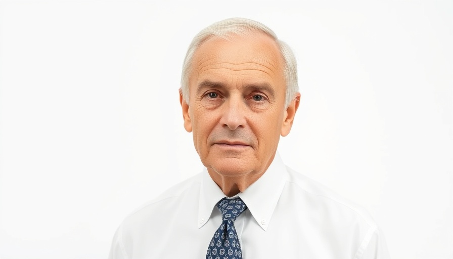 Portrait of man in white shirt, neutral expression.