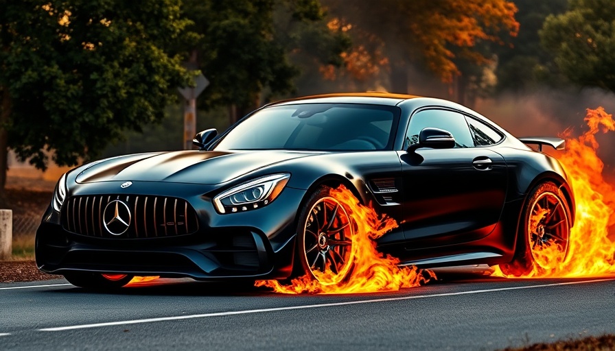 Mercedes-AMG One fire incident with bright flames on roadside.