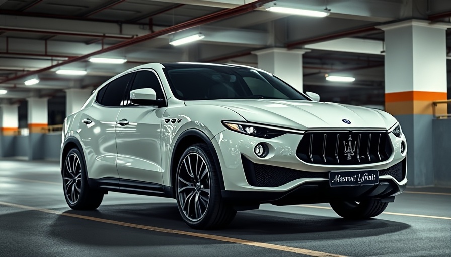 Sleek Maserati SUV in urban UK garage, highlighting design for sales.