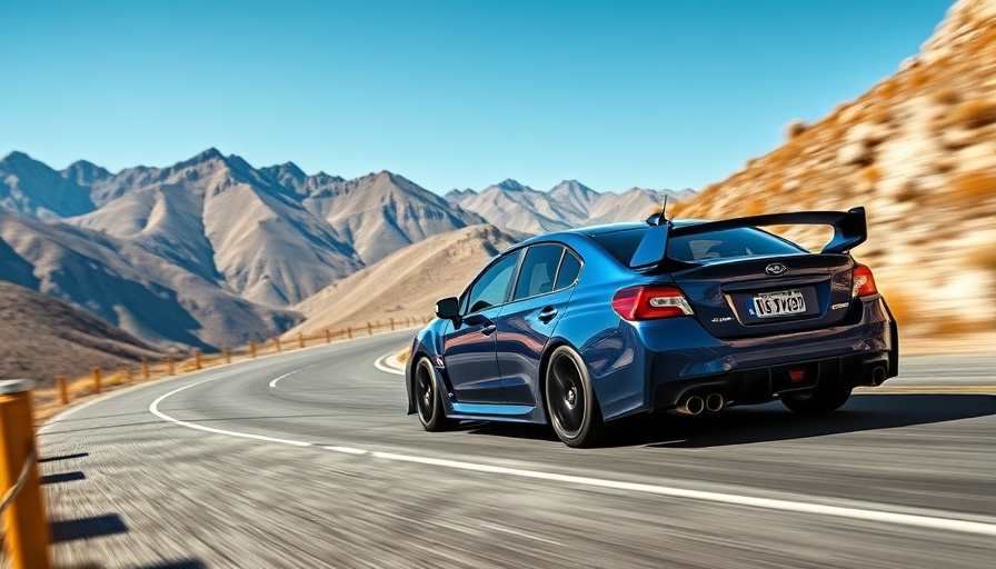 New WRX STI performance model racing on mountain roads.