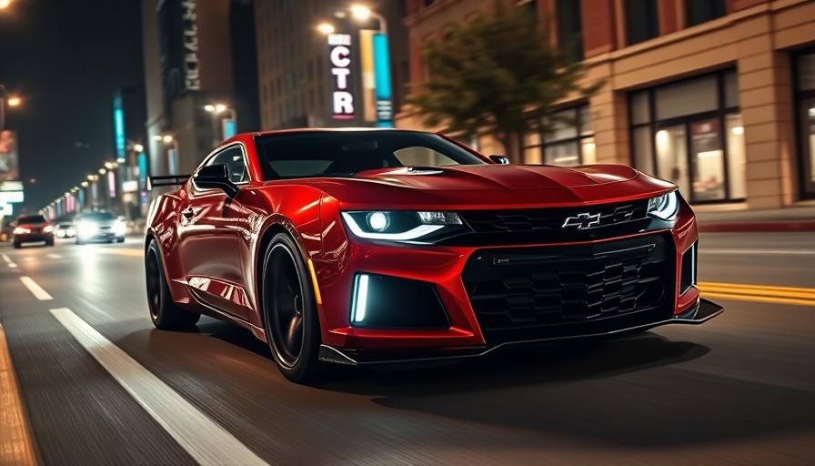 High-performance Camaro ZL1 driving at night, urban background