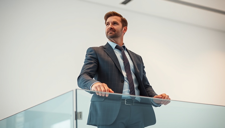 Smartly-dressed man indoors with confident expression near railing.