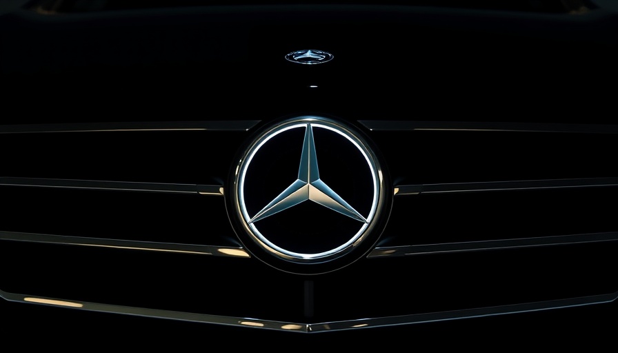 Illuminated Mercedes-Benz logo on a car grille, symbolizing brand evolution.