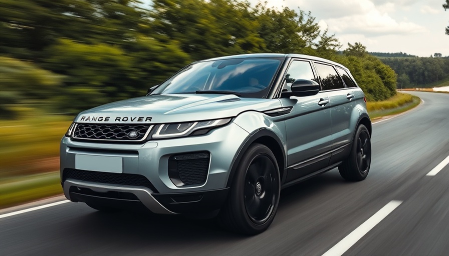 Sleek Range Rover Evoque driving on a countryside road.