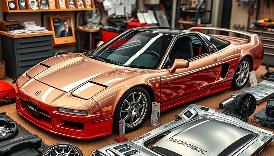 New Honda NSX parts displayed in a workshop setting.