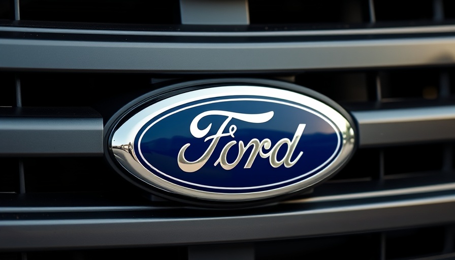 Ford emblem close-up on vehicle grille highlighting benefits of dealership maintenance.