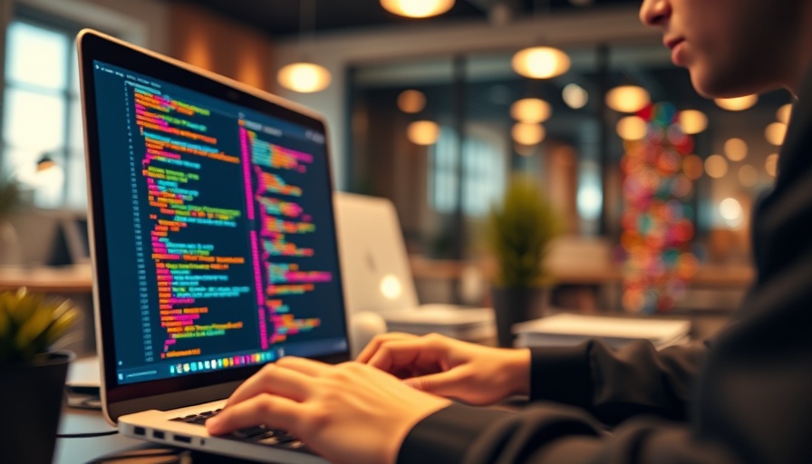Coding on dual screens in an office environment, showcasing automotive retail technology.