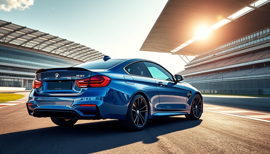 2026 BMW M3 parked on race track at modern stadium.