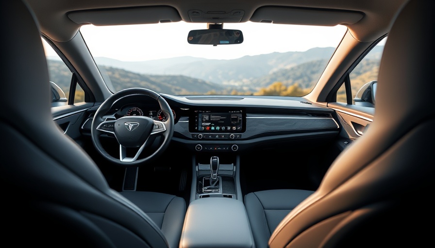 Interior of a self-driving car with modern dashboard.