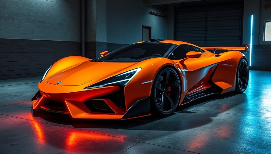 Futuristic orange AMG Concept GT XX in a modern industrial environment.