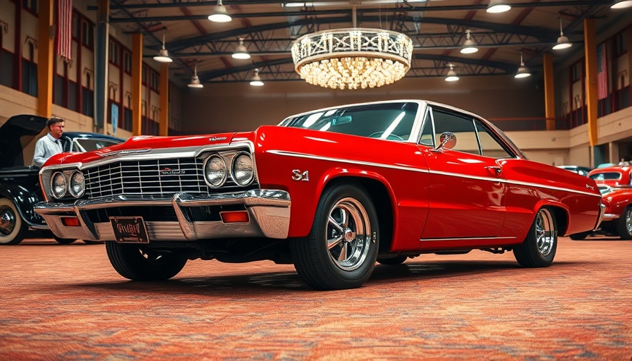 1965 Chevy Impala at a classic car auction in a vintage setting.