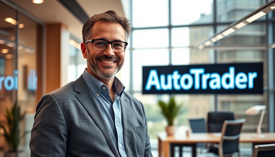 Confident individual in modern office with AutoTrader sign, symbolizing independent dealers outpace franchised dealers.
