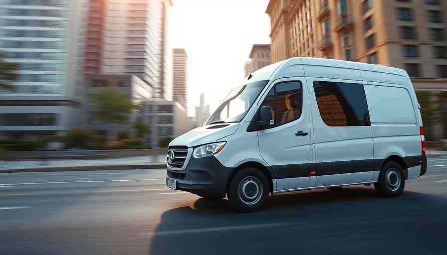 Modern van in cityscape reflecting UK van market BEV sales.