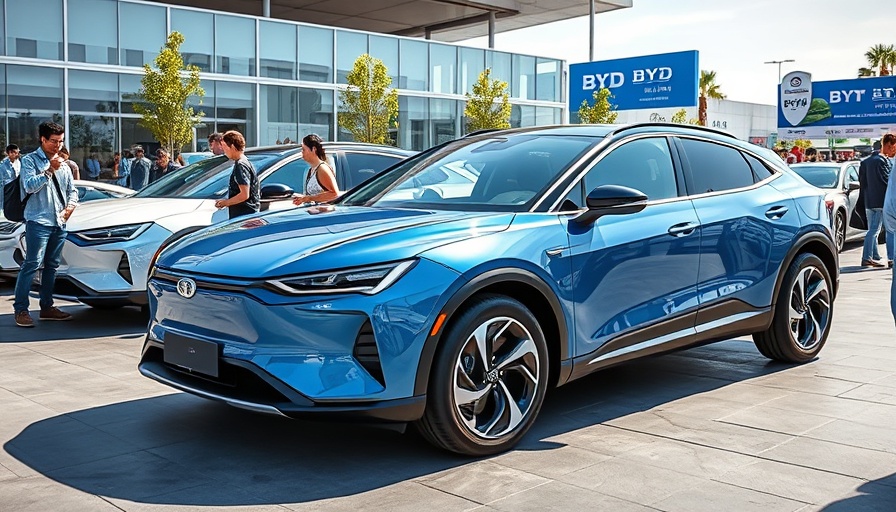 BYD dealership expansion promotional event with electric cars.