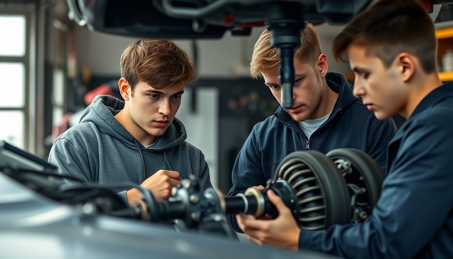 Engineers at IMI Skills Competition 2025 examining car suspension.