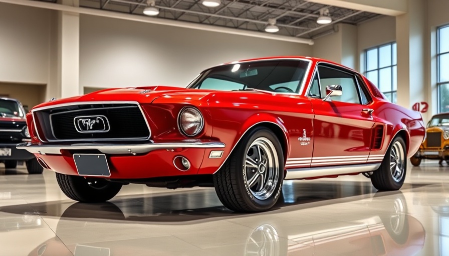 1967 Ford Mustang GT Zagato displayed at an auction, vivid red finish.