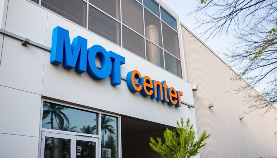 Exterior of MOT center with clear signage for early MOT booking.