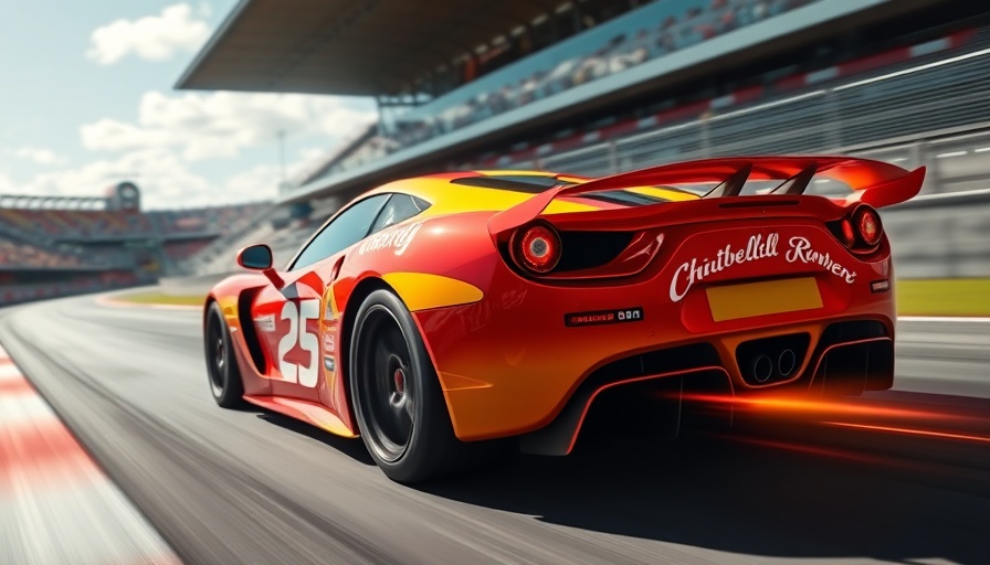Dynamic motion blur racing car on track, vibrant colors