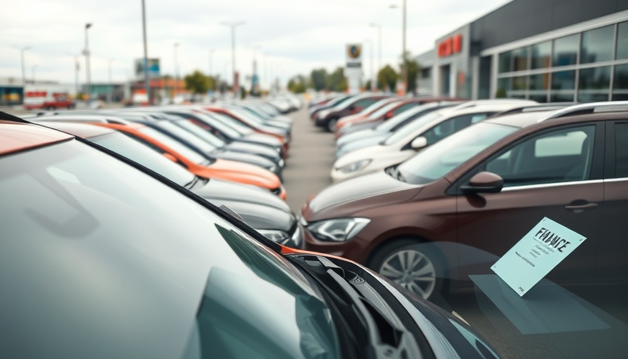 Close-up view of cars with finance offer signage, reflecting motor finance market growth 2025.
