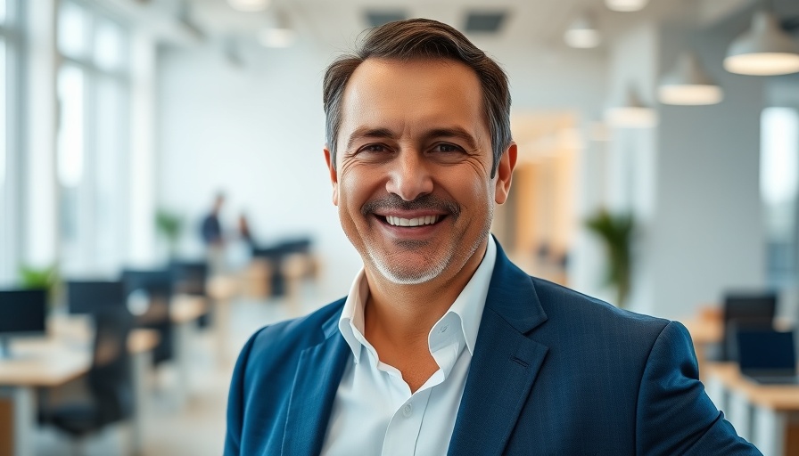 Middle-aged man in blue suit smiling in an office, related to Dave Briggs Motor Finance.