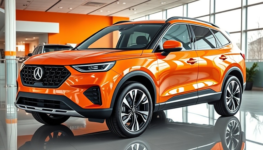 2026 Subaru Uncharted, sleek orange SUV in modern showroom.