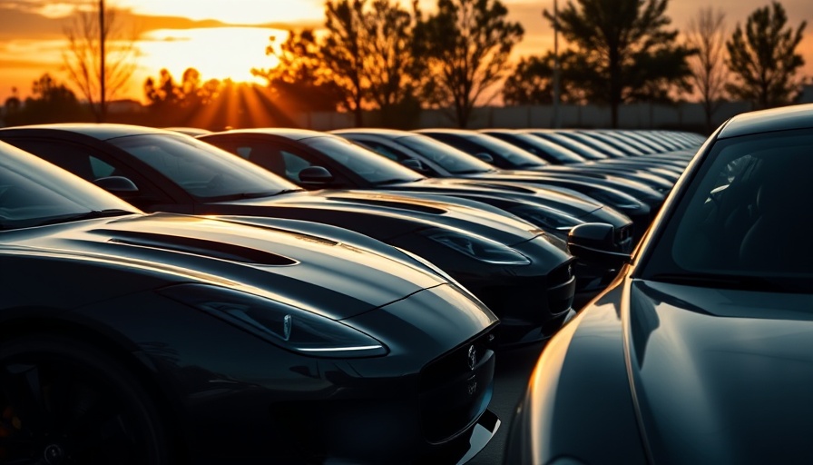 Luxury cars lined up in a sunset scene, showcasing best Audi car.