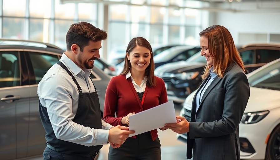 Dealership staff building customer loyalty in showroom environment.