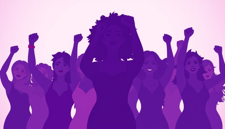 Abstract silhouette of diverse women raising fists in unity.