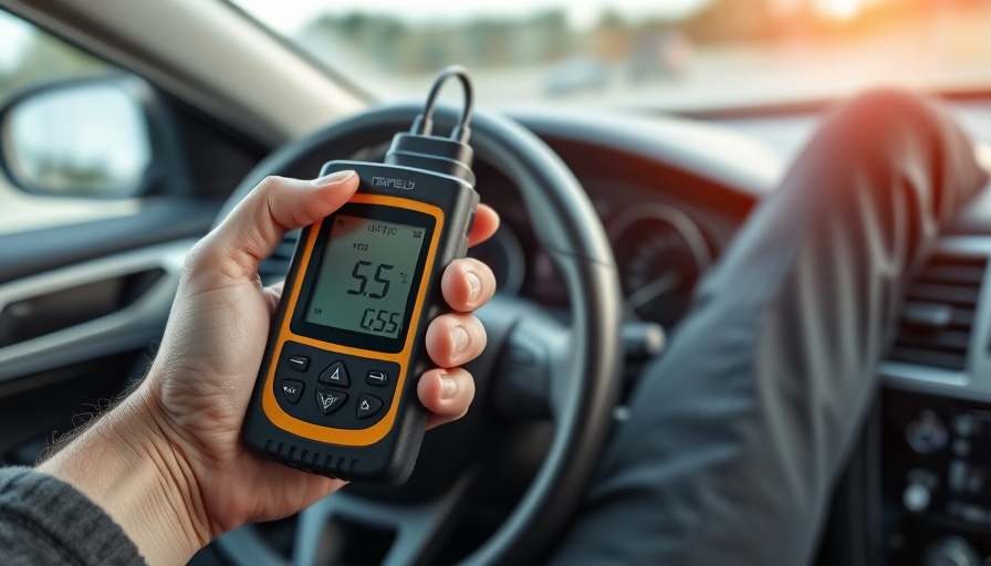 TriField EMF Meter Model TF2 being held in a car interior.