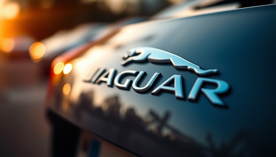 Detailed close-up of Jaguar car logo with reflective surface.
