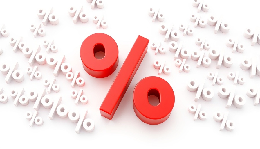 Interest rate cut visualized by prominent red percentage sign.