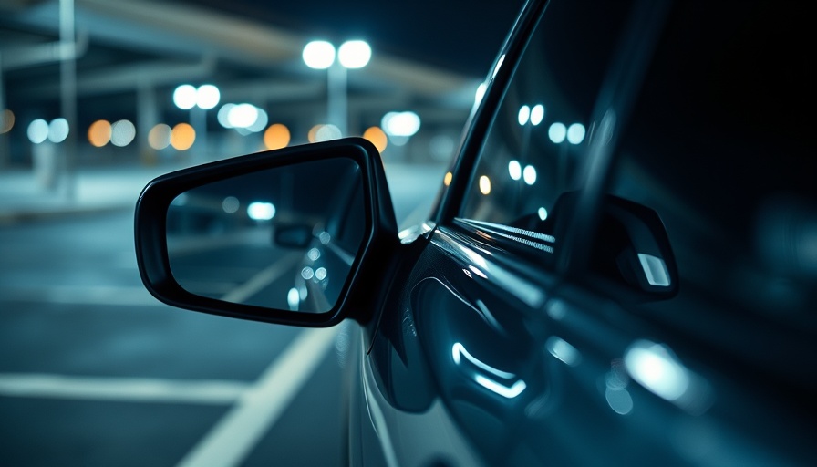 Close-up of car mirror reflecting street lights, highlighting Clearview mirrors benefits.