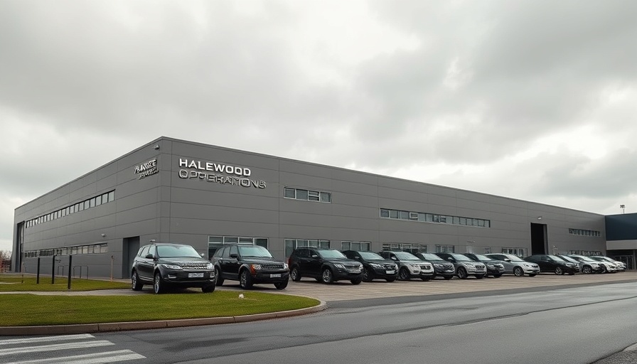 Jaguar Land Rover's Halewood plant with Range Rovers amid profit loss discussion.