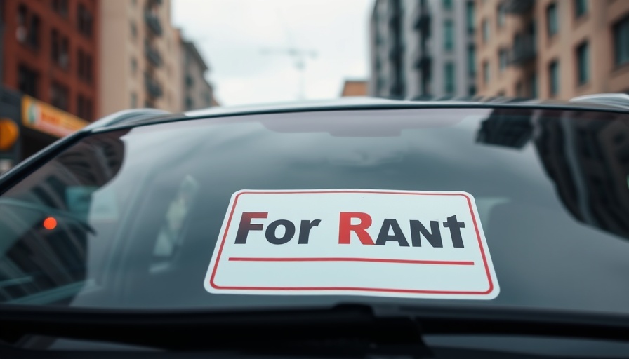 Urban Car Rentals Challenges: Car windshield with 'For Rent' sign.