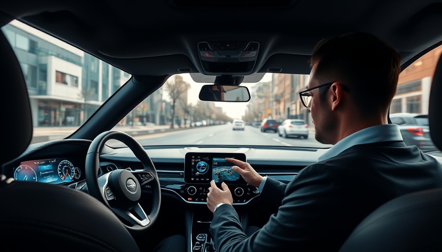 Driver using touchscreen in luxury car showing QR codes navigation.