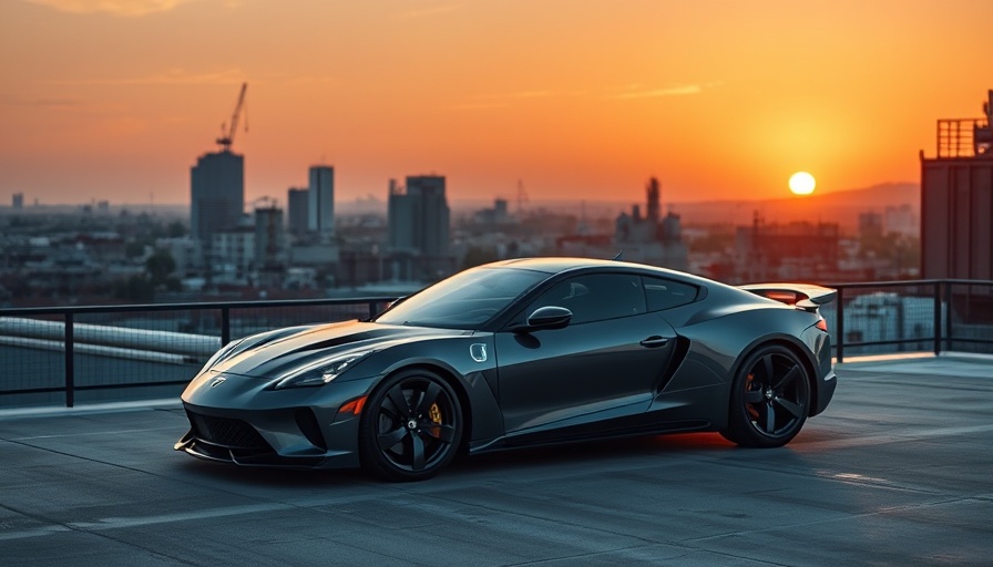 Modern car parked at sunset on industrial rooftop, self storage units for seasonal vehicles.