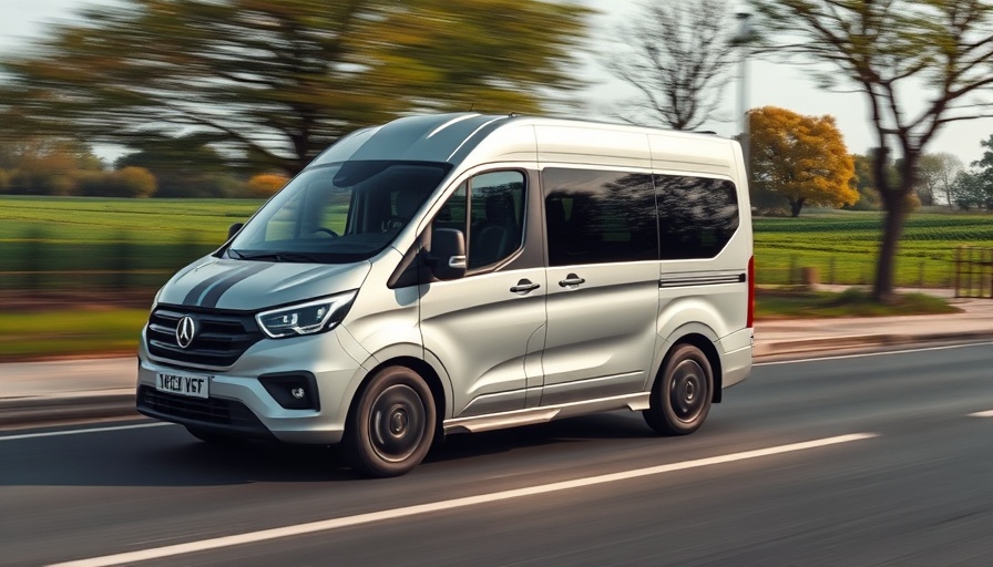 Electric van driving swiftly on rural road, plug-in van and truck grant.