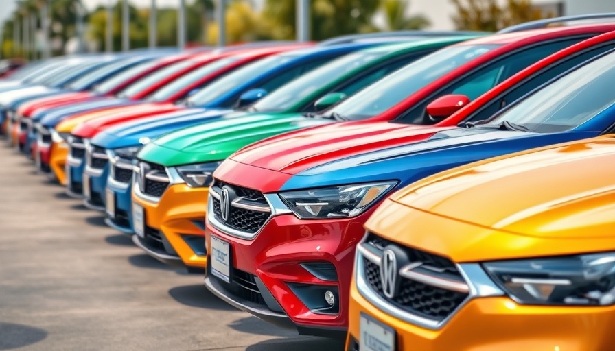 September plate-change campaign with new cars lined up in dealership