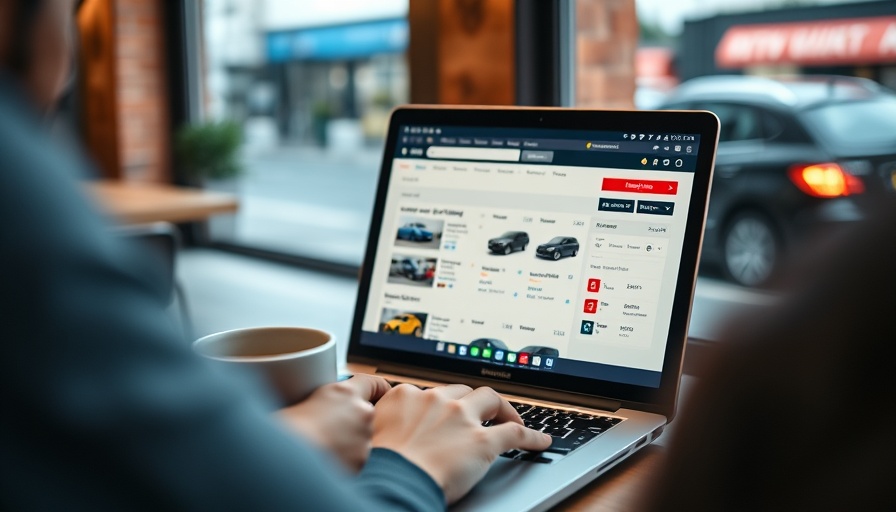 Online auction site on laptop in cafe setting, reflecting 2025 used LCV market.