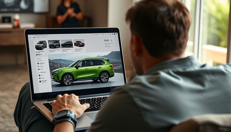 Person browsing SUV details on a laptop related to AI-generated vehicle videos.