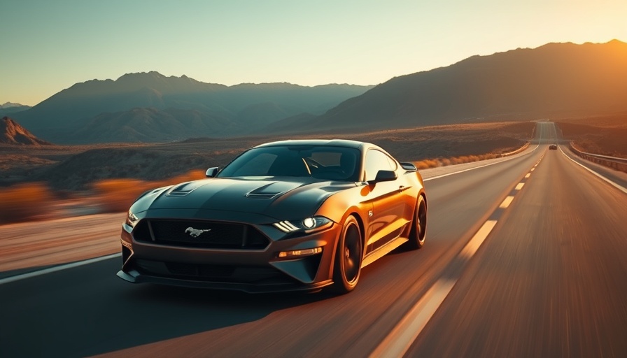 2025 Ford Mustang GTD on highway with mountains in the background