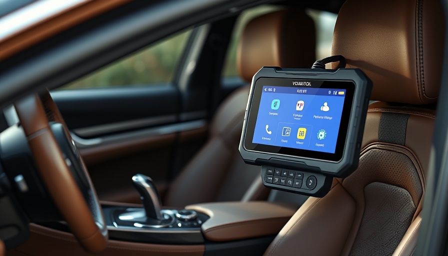 VDIAGTOOL VD80BT displayed in luxury car interior.