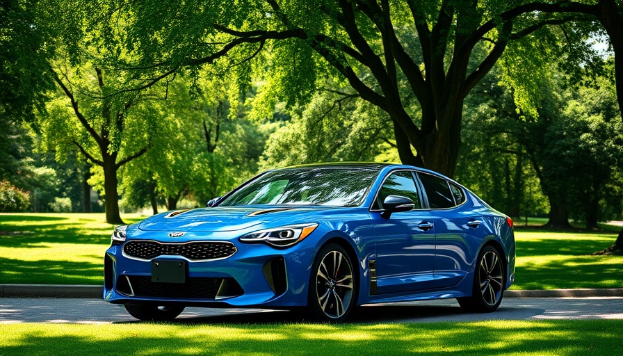 Kia Stinger GTS Future Classic parked under trees in sunlight.