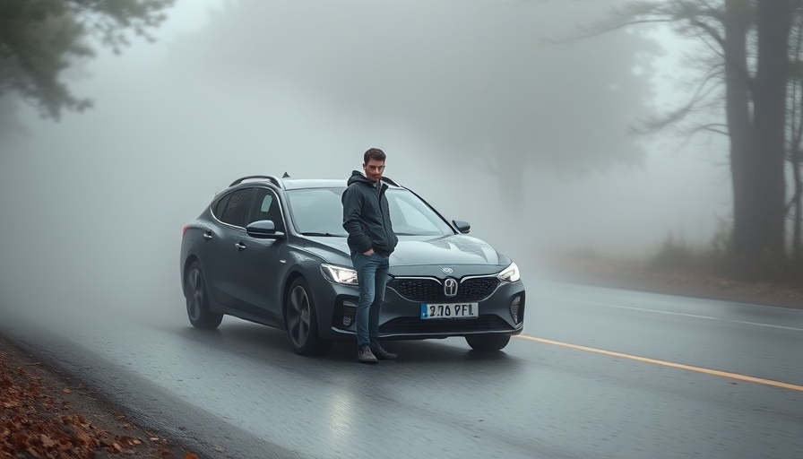 Person in an automotive uncertainty scene with foggy road.