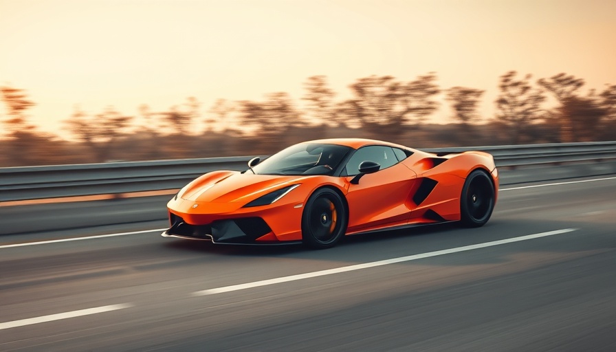 Sleek orange sports car speeding on highway, need for speed.