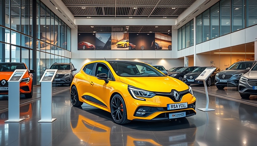 Evans Halshaw Renault dealership Manchester showroom with yellow Renault.