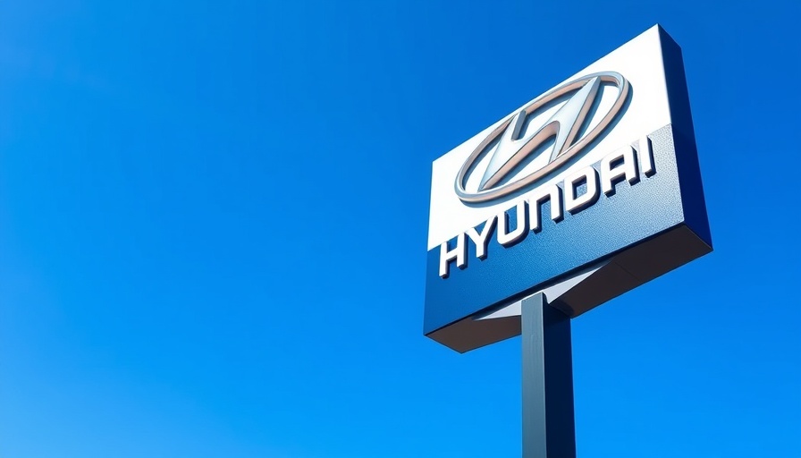 Hyundai dealership sign with blue sky in background.
