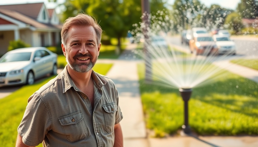 Australian man stopping parking with sprinklers in suburban area.
